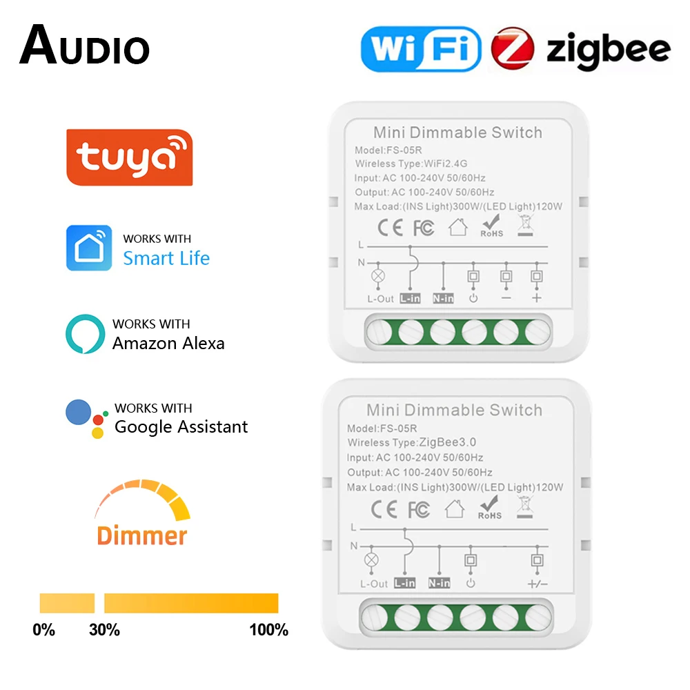 Tuya ZigBee WiFi Smart Dimmer Switch Module Support Two Way Control LED Lights Dimmable Switch Works with Alexa Google Home