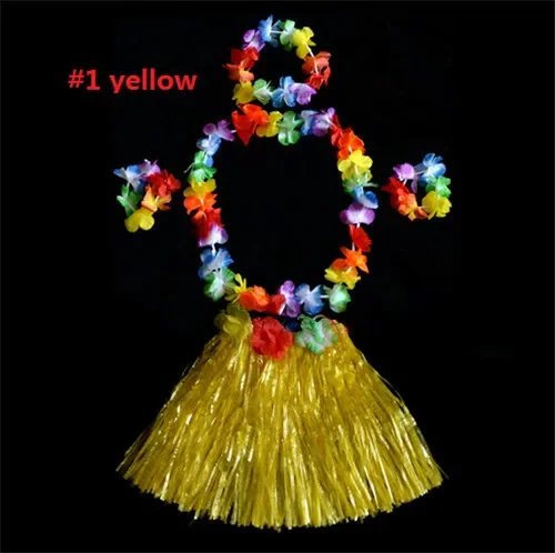 Women Girl Hawaiian Hula Dancer Grass Skirt Flower Wreath Hairband Necklace Costume Party Birthday Wedding Festival