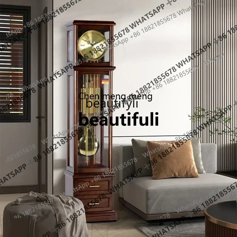 A   R Living room home decoration solid wood mechanical time floor clock simple new Chinese style floor clock R