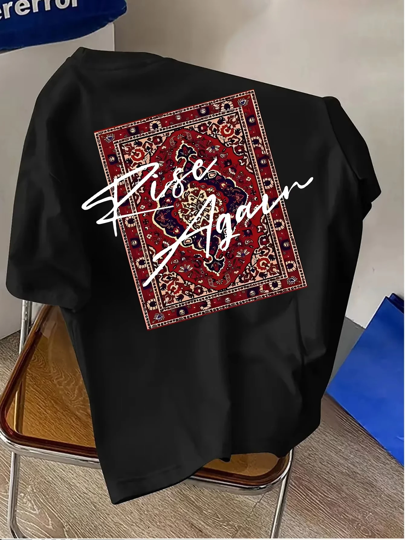 High-Quality T-Shirts Fashion Trend Rise Again Persian Rug Pattern Graphic Tee Cotton Perfect for Summer Streetwear Style