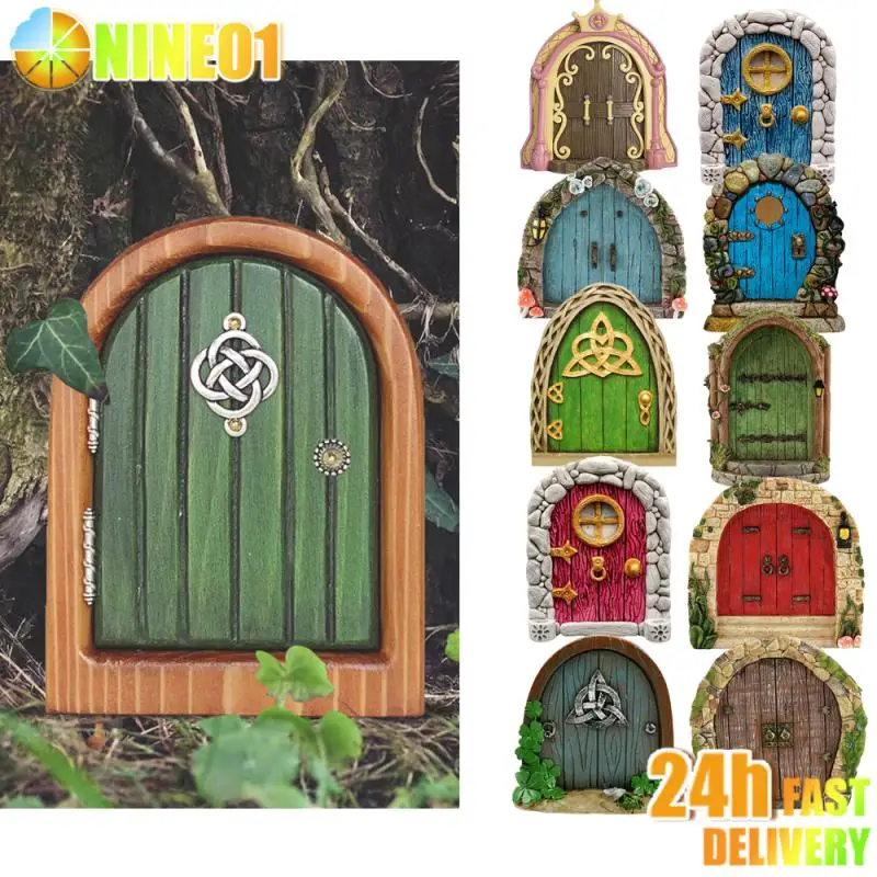 Fairytale Door Decoration Ornaments Wooden Fairy Dwarf Tree Door Home Children's Toys Garden Decoration Miniatures Figurines