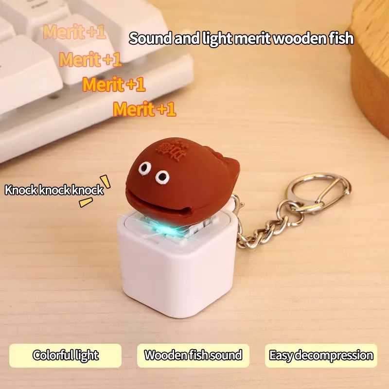 Funny Antistress Wooden Fish Keychain Key Cap Clicker Keychain LED Keycap Clicker Keyboard Key Caps Bag Charms Pendants
