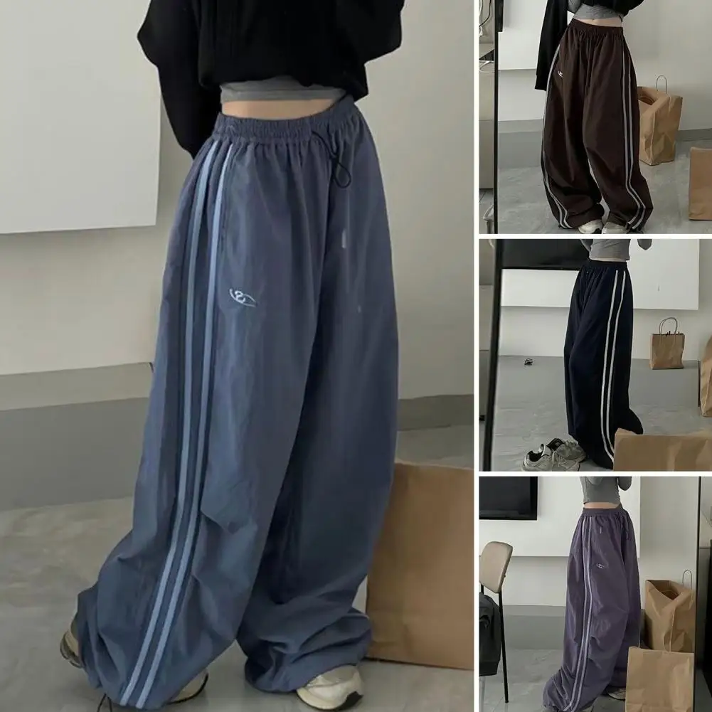 Women Wide-leg Cargo Pants Stylish Women's Cargo Pants with Elastic Waist Drawstring Hem Featuring Pockets Side for Streetwear