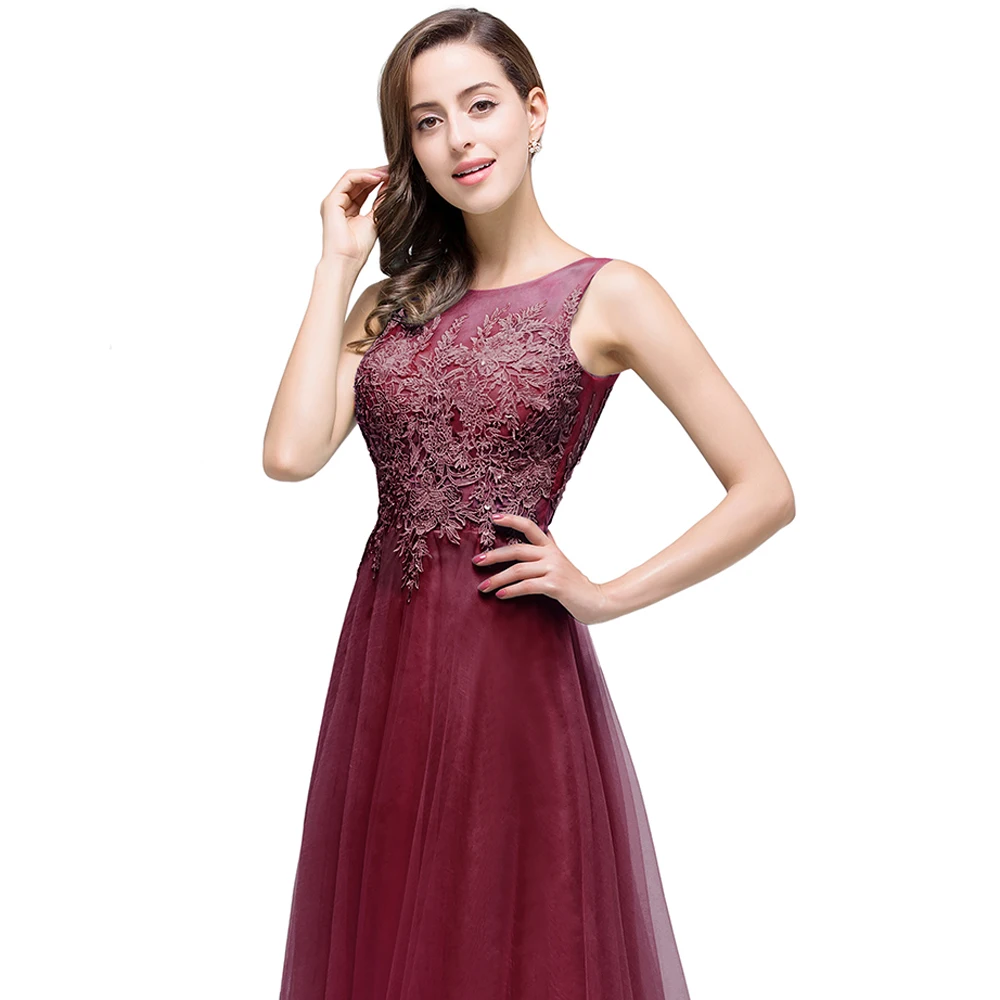 Dusty Rose Women Chiffon Long Evening Dresses With Appliques Elegant Lace Tulle Formal Wedding Party Prom Gowns Robe De Soiree