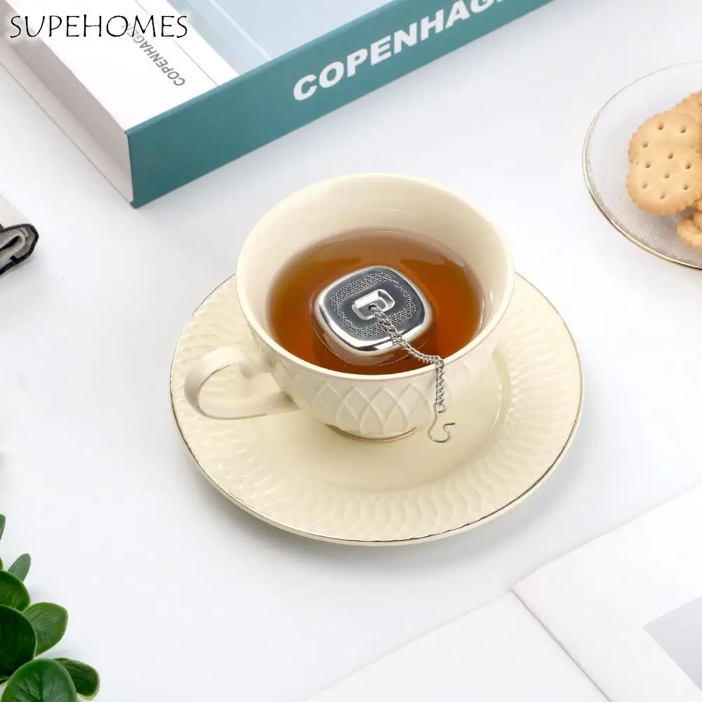 

2 Set Kitchen Gadgets Stainless Steel Square Tea Infuser with Tray Ball Tea Filter Chain Design Fine Mesh Tea Strainer Herb