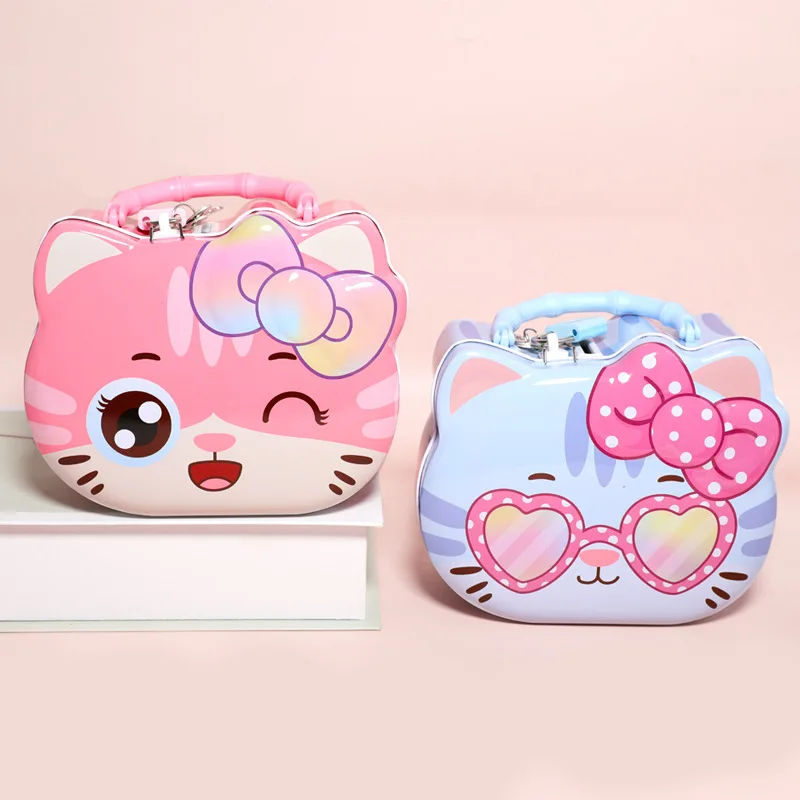 1PCS Cartoon Cute Cat Metal Piggy Bank Bank Money Saving Box Children Coin Deposit Box Best Birthday Gifts For Kid With Lock