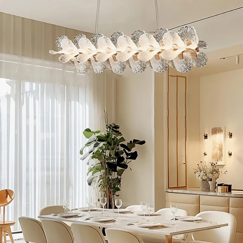 

French Luxury Round Chandelier for Home Living Dining Room White Carved Glass Flower Hanging Lamp Long Led Pendant Light