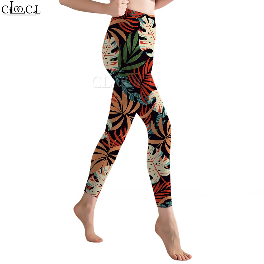 CLOOCL-Leggings con estampado de hojas tropicales para mujer, pantalones con estampado 3D para entrenamiento femenino, Push Up, trote, mallas ajustadas transpirables para gimnasio