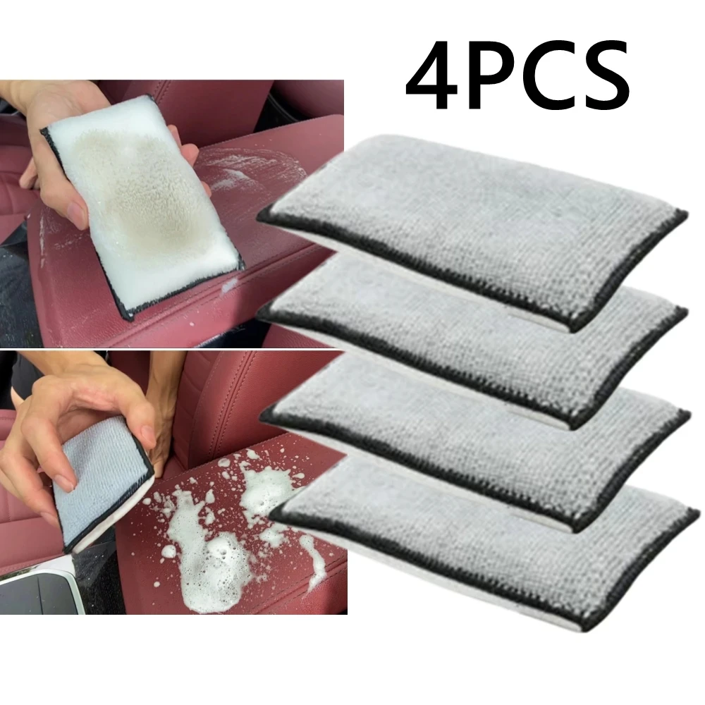 

4PCS Soft Double Side Car Leather Interior Scrubbing Sponge No Scratch Car Microfiber Cleaning Towel Wax Sponge