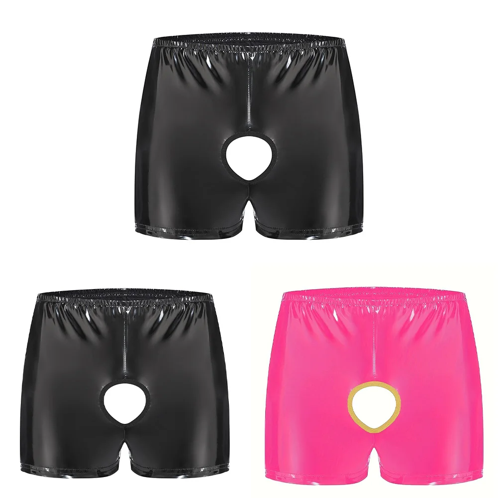 

Мужские трусы-боксеры из ПВХ с эффектом мокрой кожи, с открытым промежем, брифы, лосины, нижнее белье