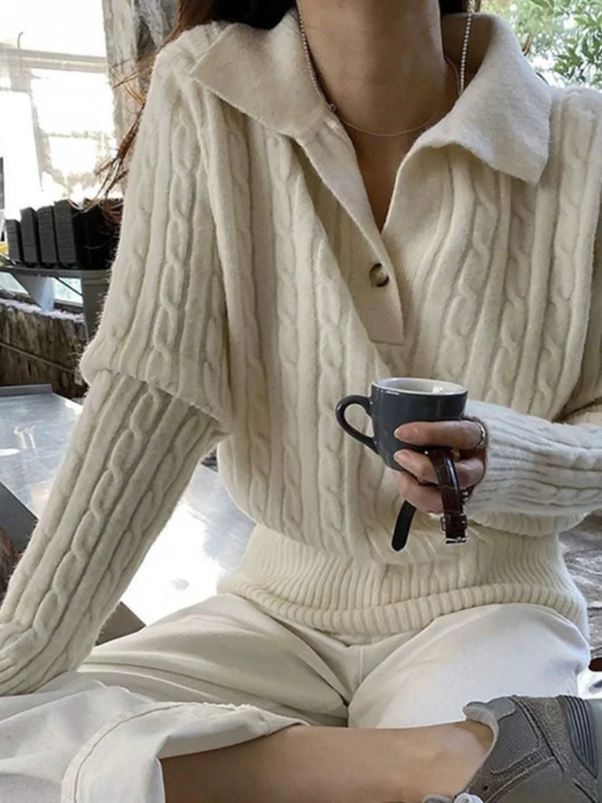 

Chic Vintage Ne Knitted Sweater Casual Loose Long Sve Women's Pullover Knitwear Comfortable Warm Spring Autumn