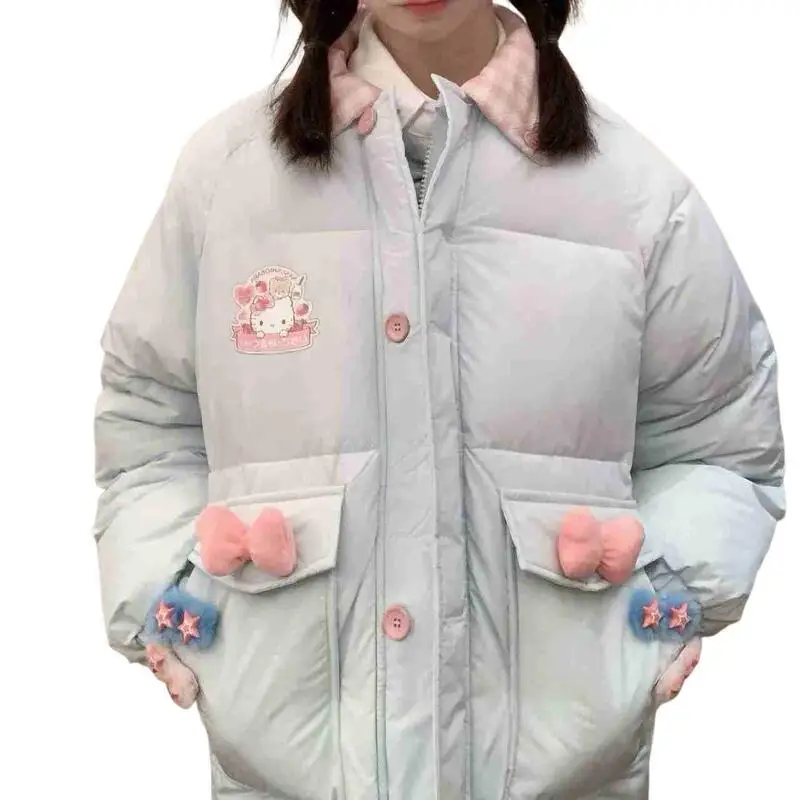 

Зимняя куртка Sanrio Hello Kitty из хлопка, новая коллекция 2026 года, для милых девушек, повседневная модная, теплая, праздничный подарок, милая