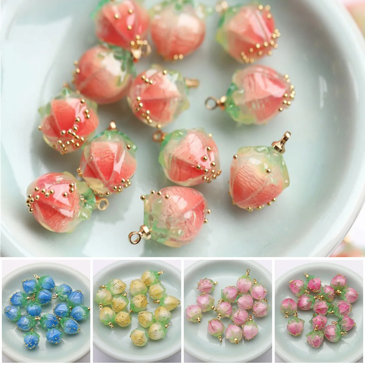 

2pcs Strawberry Peach Shape 11mm Acetic Plastic Loose Pendants Beads for Jewelry Making DIY Handmade Crafts Findings