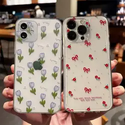 Flower Phone Case For iPhone 13 Case iPhone 11 12 14 15 Pro Max 12 13 Mini 7 8 Plus SE 2020 XR XS X Shockproof Clear Soft Cover
