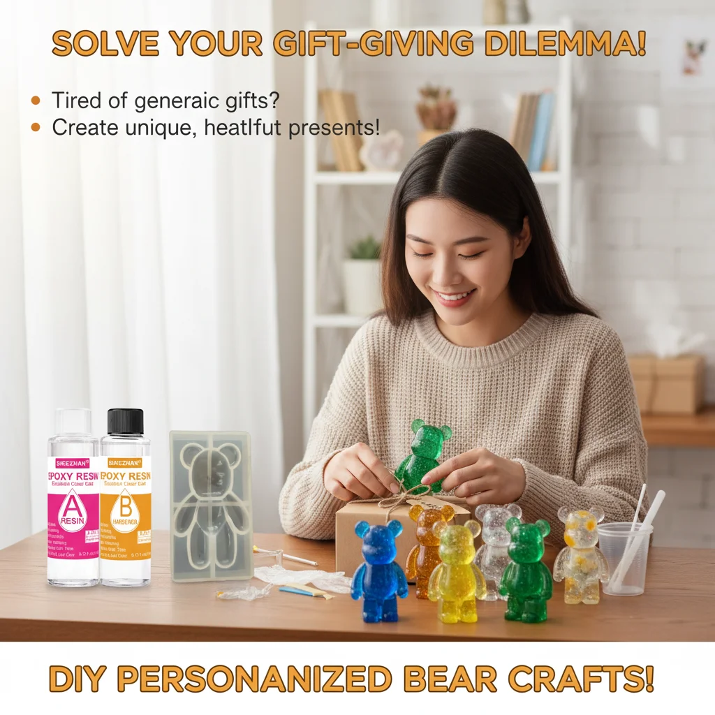 DIY Crystal Epoxy Resin Kit with 3D Standing Bear Silicone Mold Clear AB Glue Set for Jewelry Making Home Decoration Casting Art