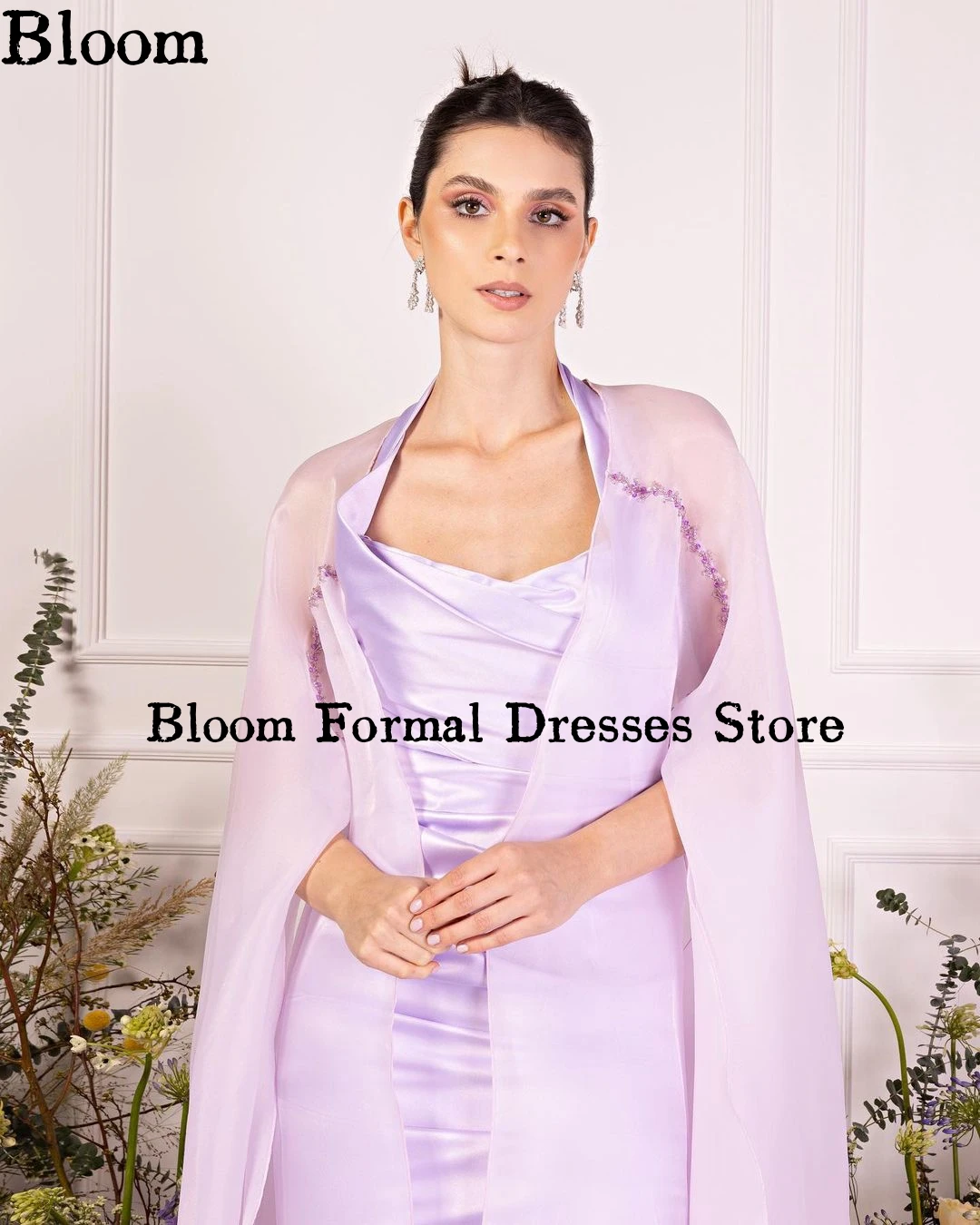 Robe de Bal à Col Licou Violet Clair avec Veste de Perles en Organza, Élégante, Formelle, de Soirée, de Mariage, Nouvelle Collection 2024