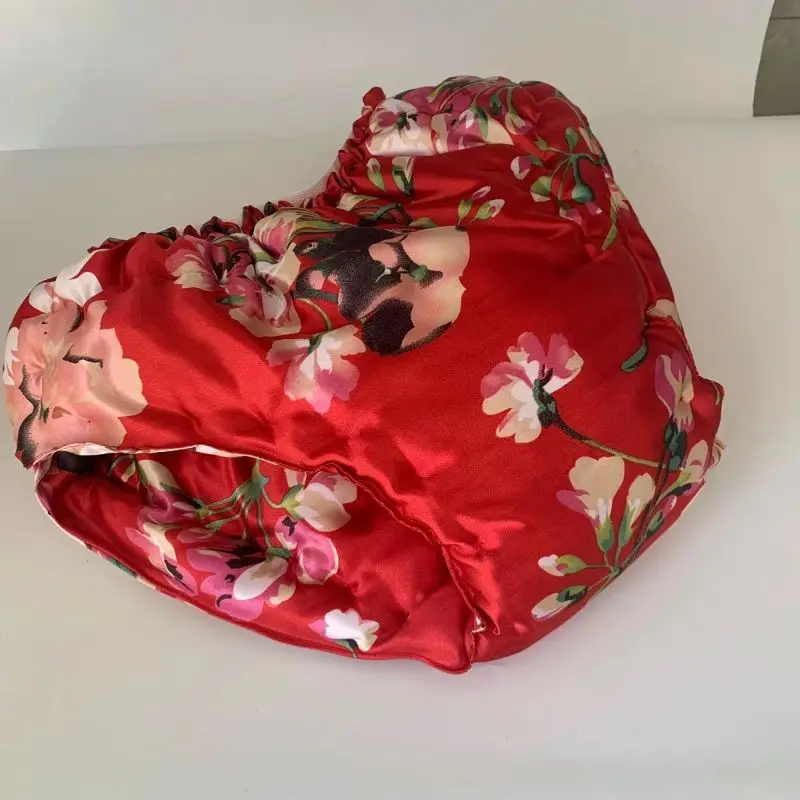 

Men Sexy Red Satin Glossy Thick Briefs Women Floral Silky Touch Briefs Filled Cotton Soft Puffy Warm Panties Fetish Costumes