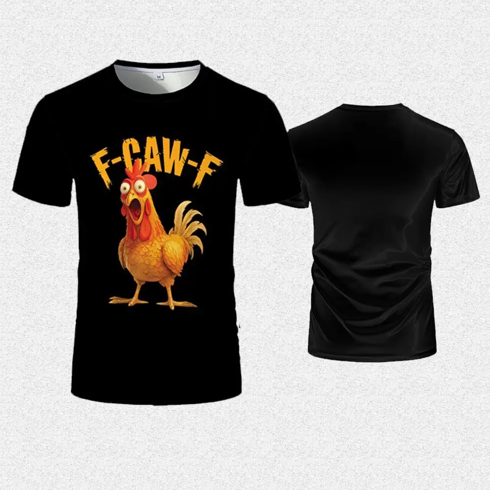 

New Fun Cartoon F-CAW-F Rooster Print T-shirt Daily Casual Breathable Short-sleeved Y2K Men And Women Fashion Round Neck Top
