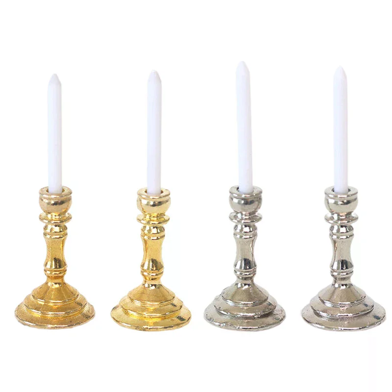 

New 1Pair 1:12 Dollhouse Miniature Candle Holder Candlestick Candelabra Model Home Decor Toy Doll House Accessories