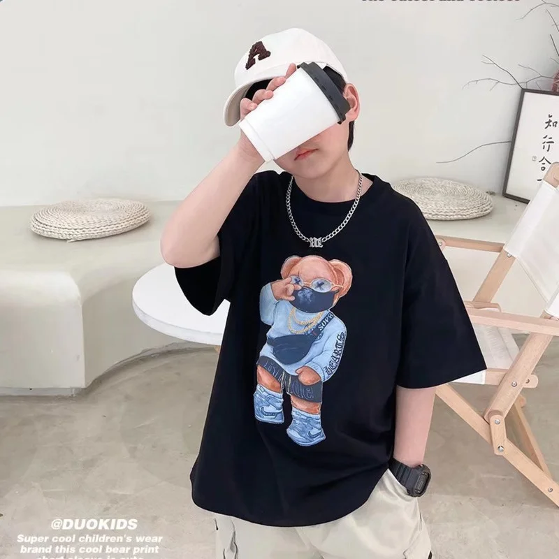 T-shirt Summer Casual Boy Popular Ins Children's Clothing Simple Round Neck Five-point Sleeve Temperament New Straight Type