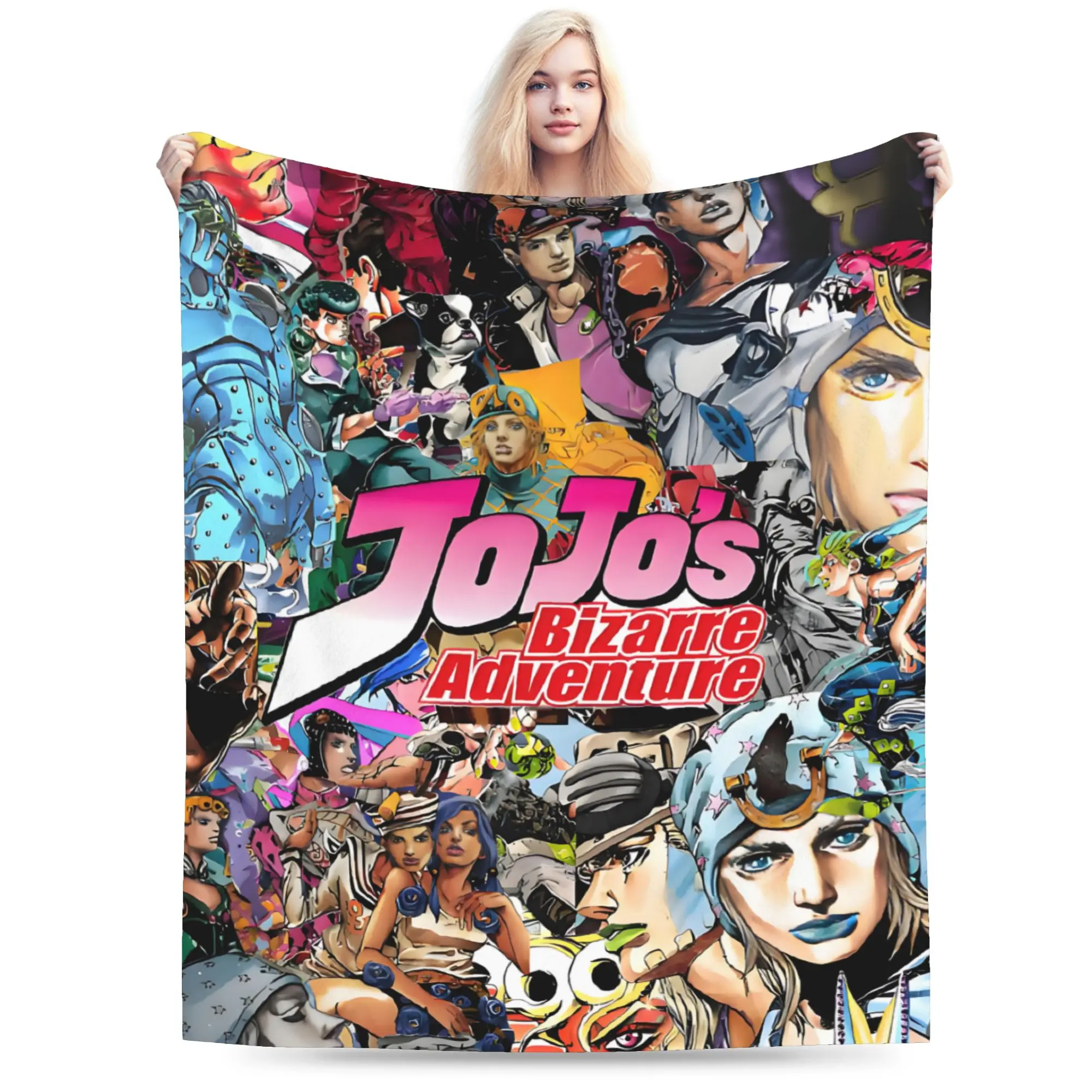 Custom JoJos Bizarre Adventure Blanket Soft Flannel Fleece Warm Japanese Throw Blankets for Travel Bedroom Couch Bedspreads