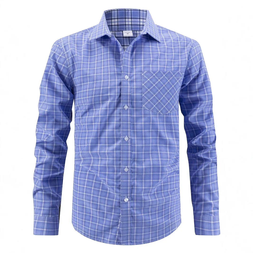 

Men's Casual Business Dress Lapel Plaid Top Shirt