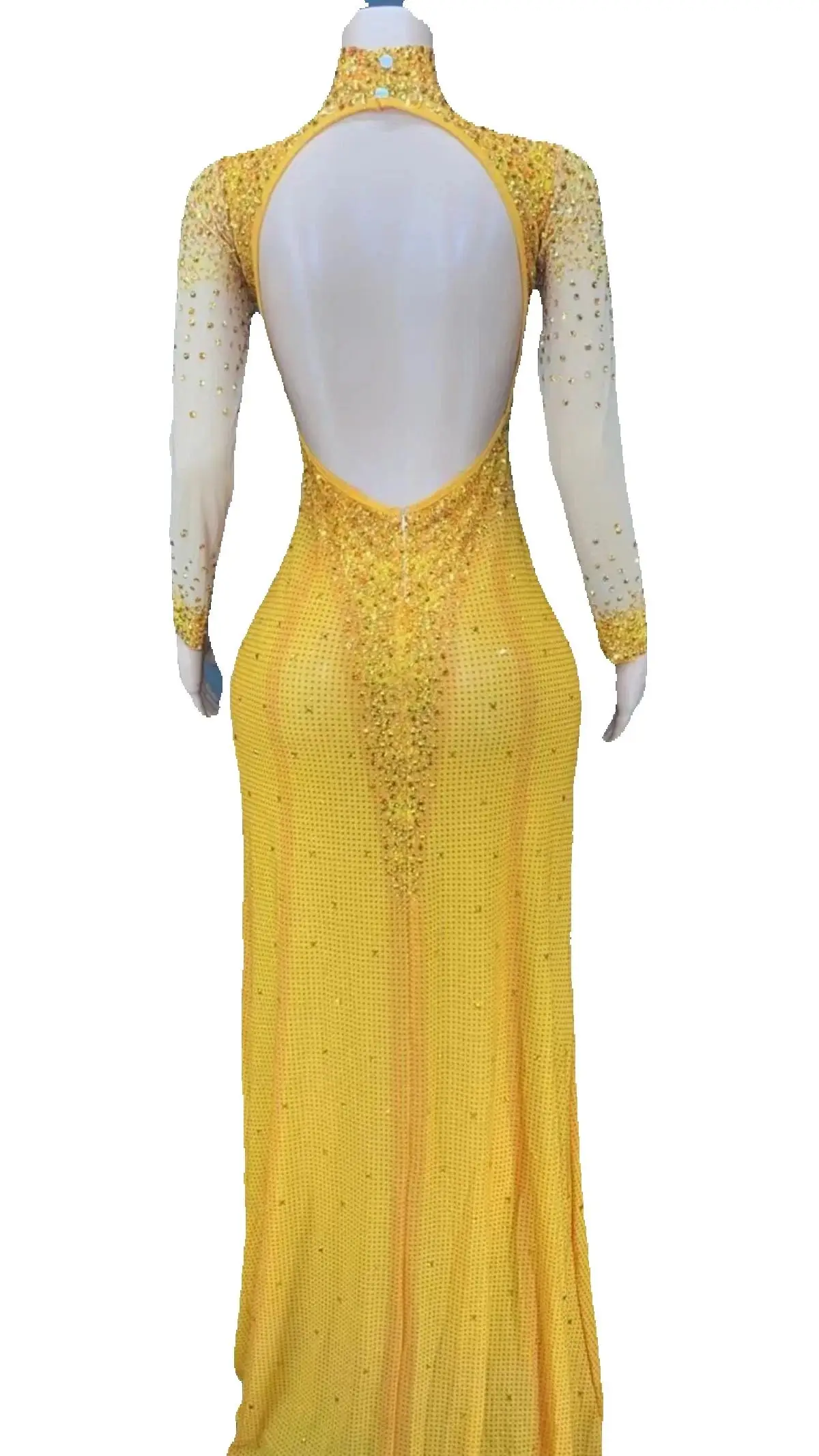ZD  Latest Summer Dresses Sparkling Golden Diamonds Dress Sequin Yellow Dress Sexy Trailing Ball Prom