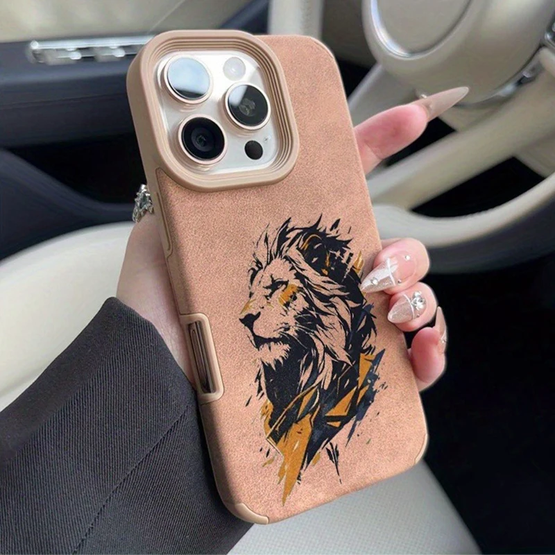 

Lion Design Faux Leather Protective Phone Case For iPhone 16 15 14 Pro Max 13 12 11 XS X XR 16 Plus Shockproof Soft Bumper Cover