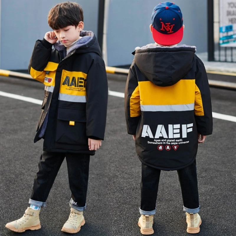 Boys Coat Jacket Cotton Outerwear Windbreak 2023 Furs Thicken Velvet Winter Warm Christmas Gift Children\'s Clothing