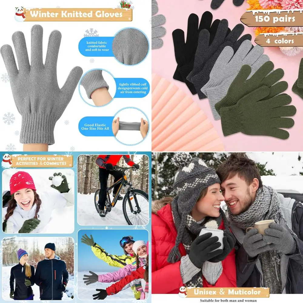 

Bulk Pack of 150 Pairs Knitted Warm Winter Gloves, Unisex, Ideal for Christmas Gifts and Homeless Support