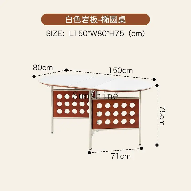 Foldable retro rock slab dining table and chair combination household small apartment solid wood telescopic