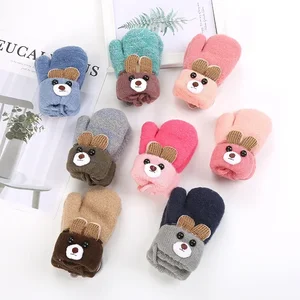 Winter Warm Cute Bear Baby Gloves Knitted Wool Cotton Infants Mittens Thermal Full Rope Gloves for Children Boys Girls Toddlers