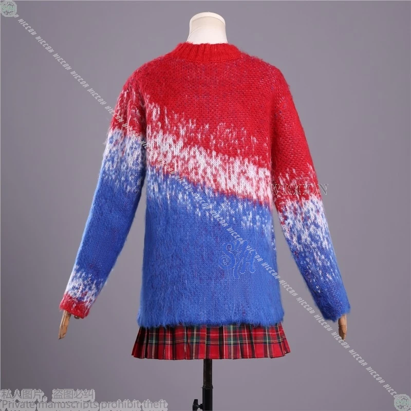Anime Horror Bohaterka Cosplay Czerwono-Niebieski Gradientowy Sweter Styl Harajuku Jirai Kei Mini Sukienka dla Dziewcząt Wysoka Jakość Strój na Halloween