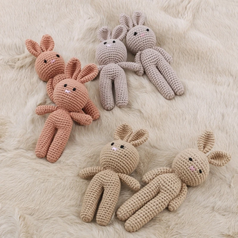 17.5cm 19cm Handmade Crochet Bunny Stuffed Toys Baby Sleeping Soothing Doll Easter Decoration Animal Rabbit Model Newborns Gifts