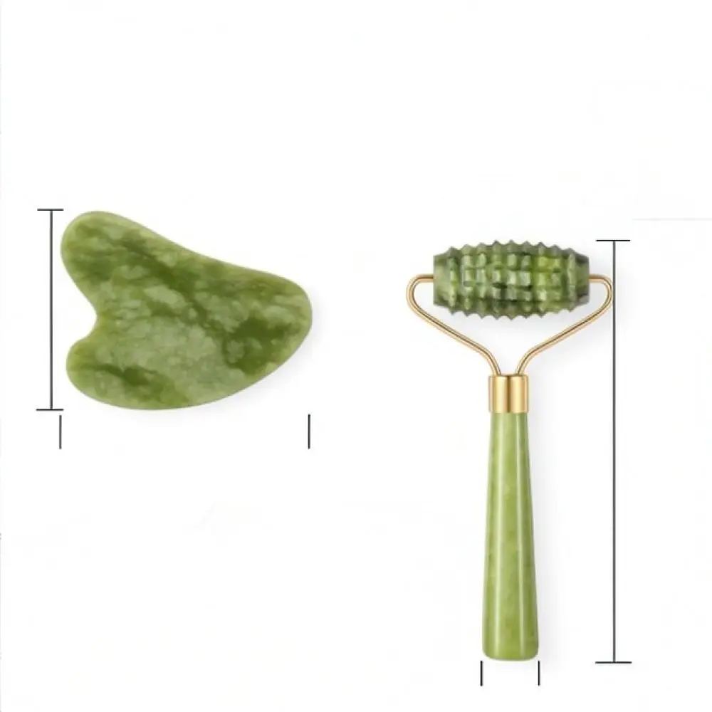 Natural Jade Stone Roller And Gua Sha Scraper Set Face Massager Beauty Tool For Skincare Relaxation Lifting Therapy