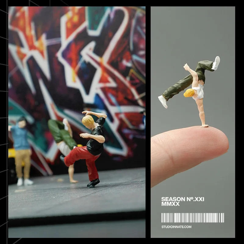 1:64 Anime Hip Hop Mini Puppe Figur Modell Miniatur Fotografie Requisiten Szene Modell DIY Sand Tisch Landschaftsbau Ornament Geschenk