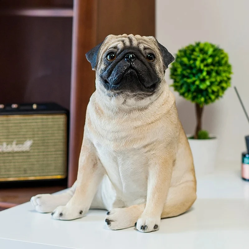 Adorable Statue de Chien Simulé, Ornement de Bureau en Forme de Pug, Sculpture Créative en Résine Animale, Décoration Esthétique pour la Chambre, Articles de Décoration