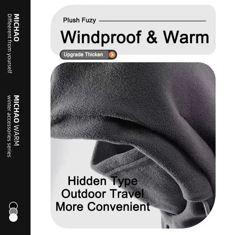 4 in 1 Winter Balaclava Knit Hood Windproof Mask with Drawstring Motorcycle Riding Headgea Warm Knitted Cap Cold Weather view 2