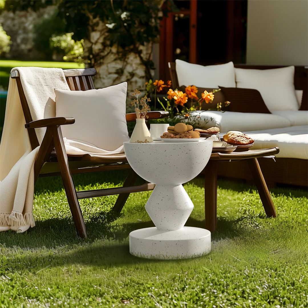 Lightweight Concrete Side Table: Modern Living Room Concrete Sofa Side End Table Bedside Accent Table for Indoor Kitchen, Outdoors Balcony, Patio