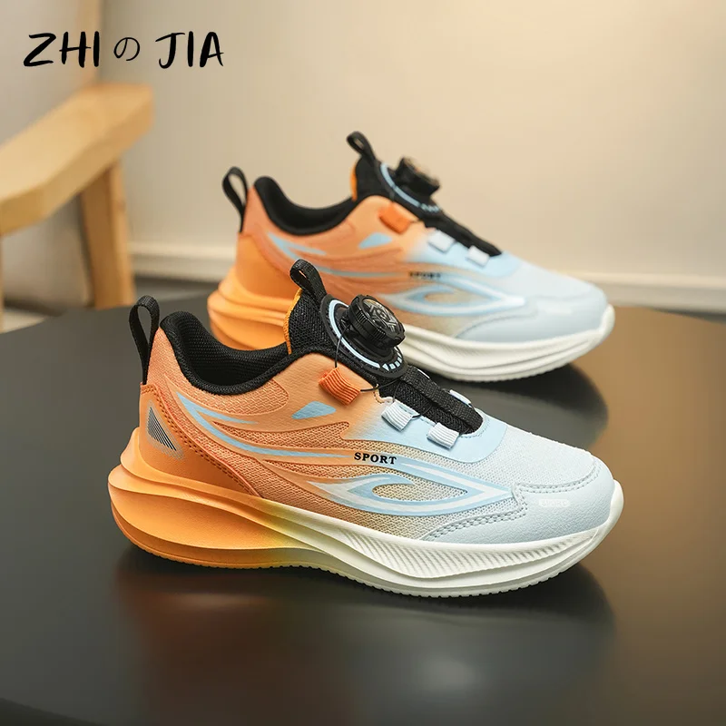 Spring Summer Rotating Buckle Popular Children's Sneaker Boys Mesh Breathable Footwear Outdoor Lightweight Running Shoes 30-39