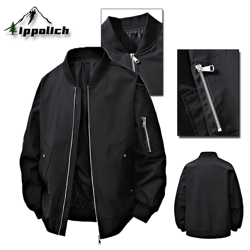 

IPPOLICH Men's Casual Jacket Casual American Style Baseball Collar Jacket Large Size Solid Color Baseball Collar Bomber jackets
