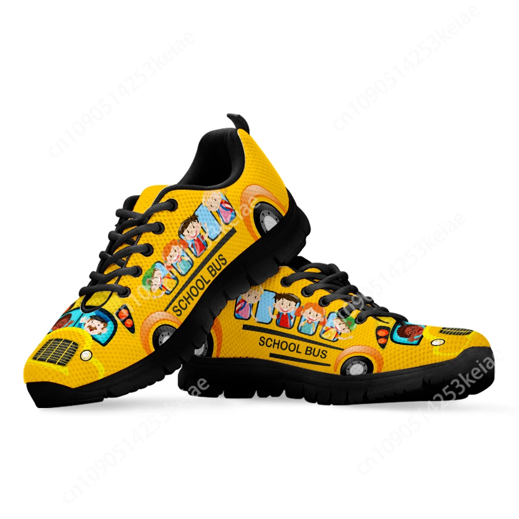 Custom Yellow School Bus Design Casual Shoes Model Design Black Moccasins Demand Custom Breathable Lace-up Shoes Sneakers