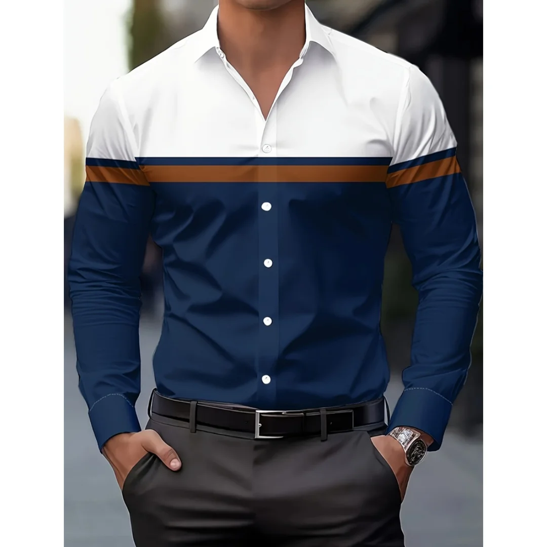 

Fashion multicolour stripe Men's Long-sleeved Shirt Autumn New Buttons Shirt Lapel Casual Comfortable polyester Men y2k Clothing