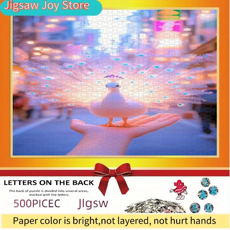 

DIY Paper Puzzle, Dreamy White Peacock, Adult Puzzle, Suitable for: Home Leisure, Friends Gatherings, Couples Dates; Christma