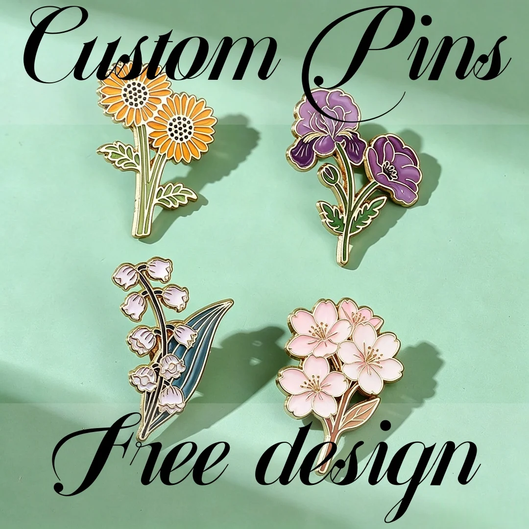 Custom Badge Floral Enamel Lapel Pin Sunflower Cherry Lily Iris Gold Metal Flower Pin Women Clothing Backpack Decor Gift