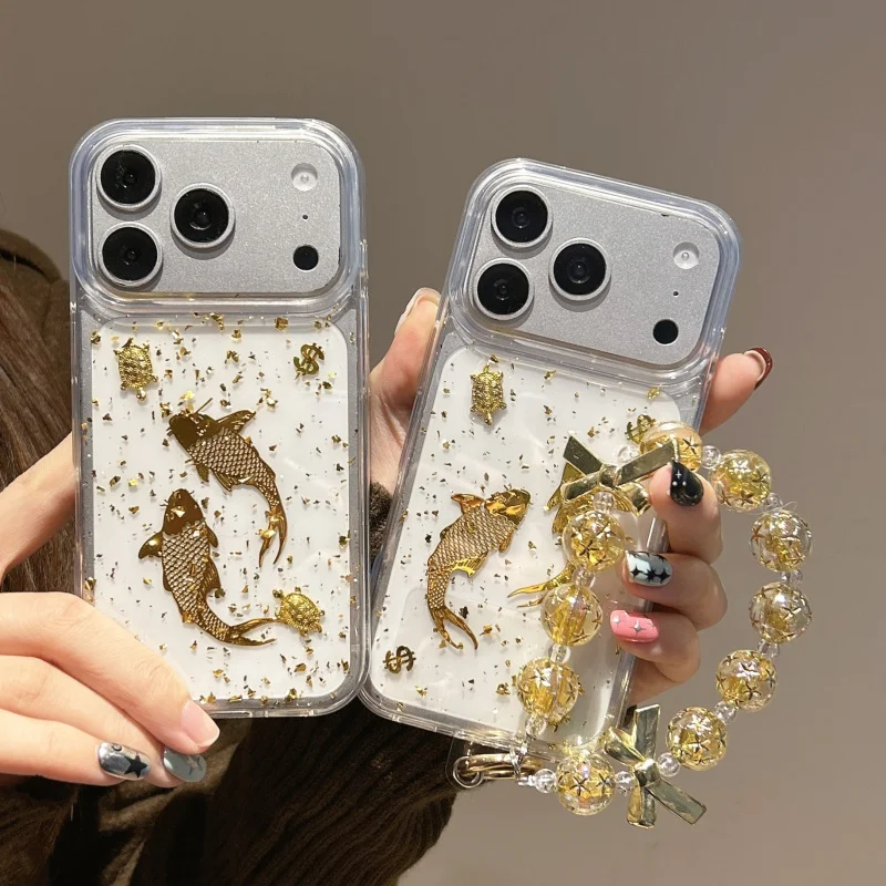 

Suitable for resin-coated gold foil goldfishiphone16/17PromaxPhone caseiPhone15Macropore14/13/12/11