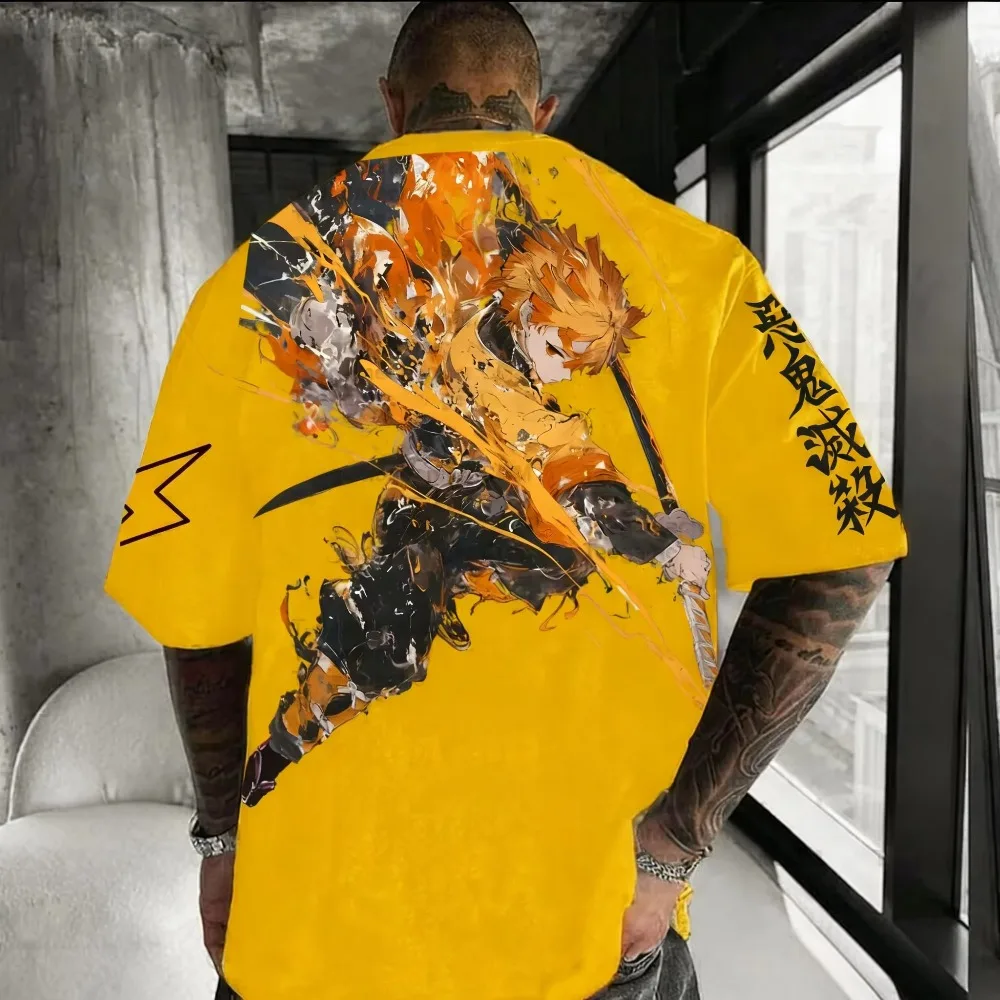

Men's New Demon Slayer Anime Men's T-shirt Summer New Agatsuma Zenitsu Colorful Printed Loose Casual Children's Parent Child Top