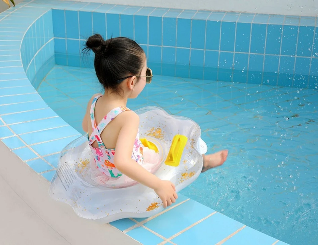 Flotador de piscina inflable para niños pequeños, tubos de natación de dibujos animados con asas, asiento flotante, forma de flor, anillo de natación, juguetes de agua para niñas