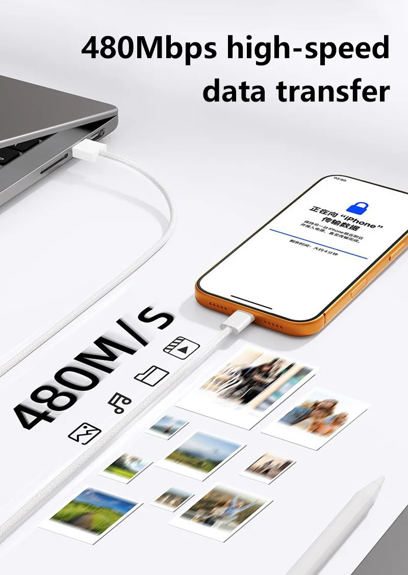 5 Stück USB-A-Kabel zu USB-C 240W Schnellladekabel unterstützt Schnellladung für iPhone 17 16 15 Samsung Huawei Xiaomi usw. – Detail 5