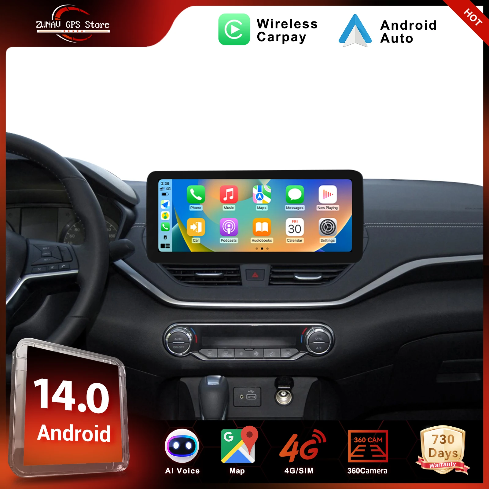 ZWNAV Android 14 Car Radio For Nissan Teana 2019-2021 Wireless CarPlay Android Auto DSP Sound GPS Navigation WIFI 4G System